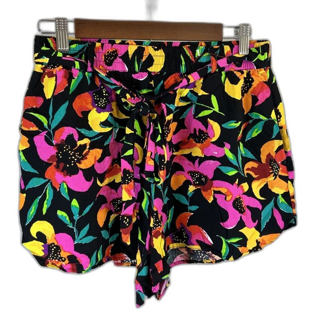 Xhilaration Vibrant Floral-Print Tie-waist shorts Tropical Pattern, Size Medium